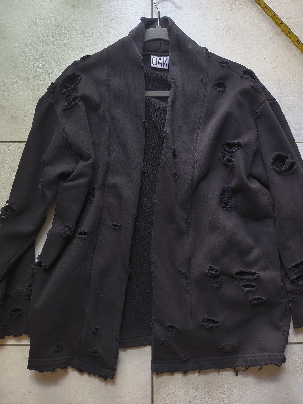 OAK Black Distressed Open-Front Shirt Jacket Unisex